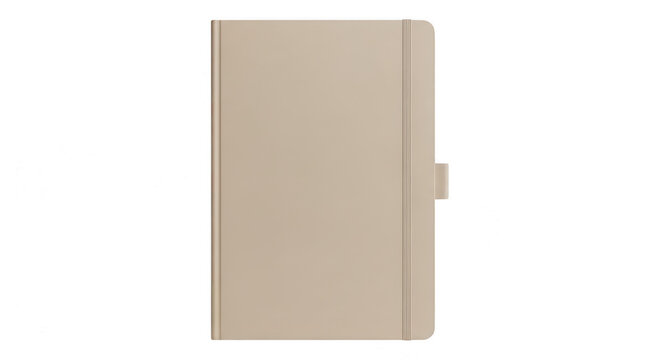 Beige notebook standing upright closed isolated on transparent background