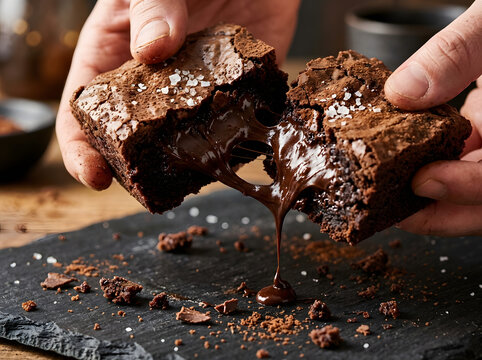 Hyperrealistic macro food sensory gastronomy brownie