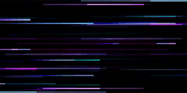 Random line noise seamless pattern. Blue red purple neon TV interference screen repeated texture. Horizontal irregular lines backdrop. Glitch or failure video effect wallpaper. Vector VHS background