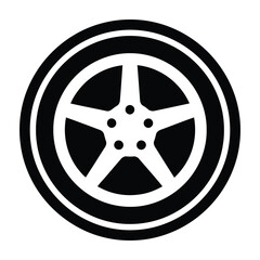 Obraz premium Black and white car wheel with five spokes on white background