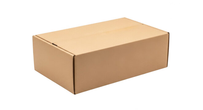 Plain brown cardboard shipping box isolated on transparent background