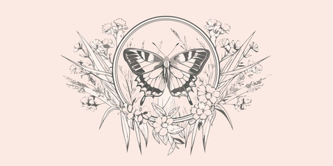 Butterfly And Floral Ornament A Detailed Vector Illustration © Poly