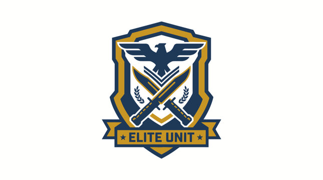 Vector illustration of a powerful elite unit emblem featuring a majestic eagle, shield, and crossed knives design