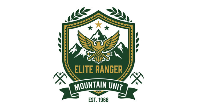 Vintage Military Elite Ranger Mountain Unit Vector Logo Badge