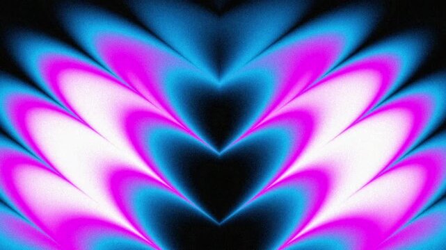 Vibrant neon heart abstract pattern with blue pink gradient symmetrical fractal waves motion background, 4k resolution suitable for ads product video, presentation, valentine, weddings, etc.