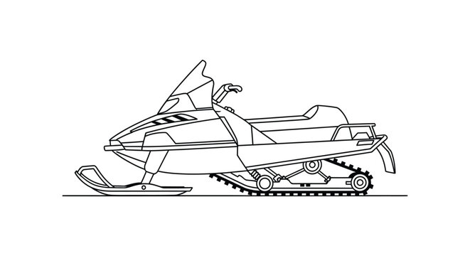 Snowmobile Line Drawing Black And White Illustration Of Winter Vehicle
