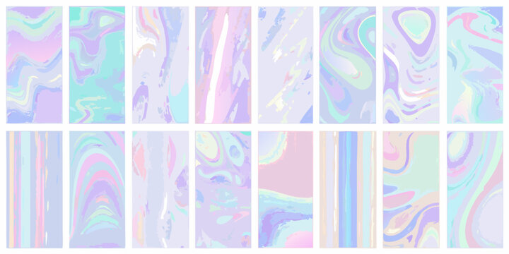 Iridescent marble pattern collection with pastel watercolor textures