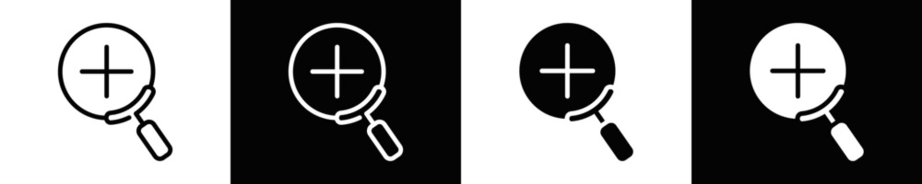 Zoom In Icon Set White And Black Background Style