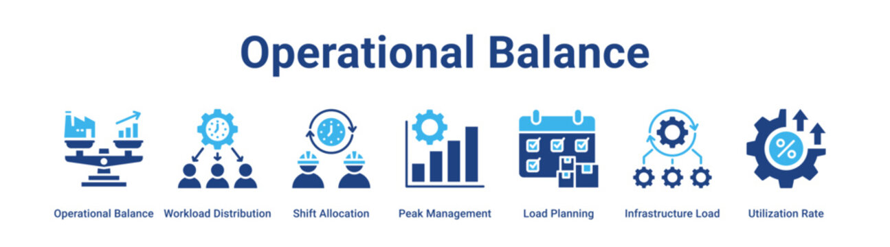 Operational Balance web banner icon vector illustration concept for industry with icon of Operational Balance, Workload Distribution, Shift Allocation, Peak Management, Load Planning, Infrastructure.