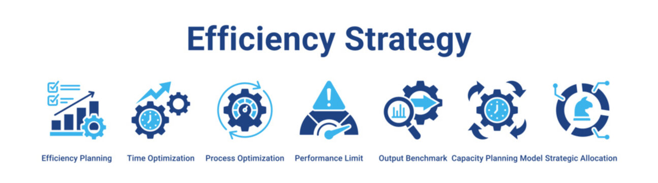 Efficiency Strategy web banner icon vector illustration concept for industry with icon of Efficiency Planning, Time Optimization, Process Optimization, Performance Limit, Output Benchmark, Capacity.