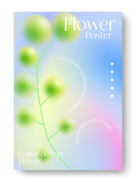 Abstract Blurred Green Plant Poster Design, Aesthetic Holographic Gradient Floral Cover Template