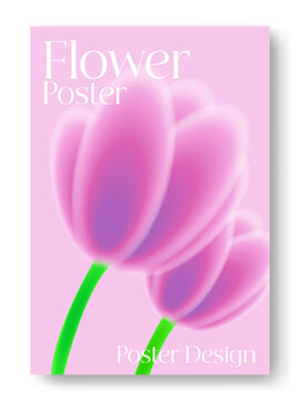 Abstract Blurred Pink Tulip Flower Poster Design, Aesthetic Gradient Floral Cover Template