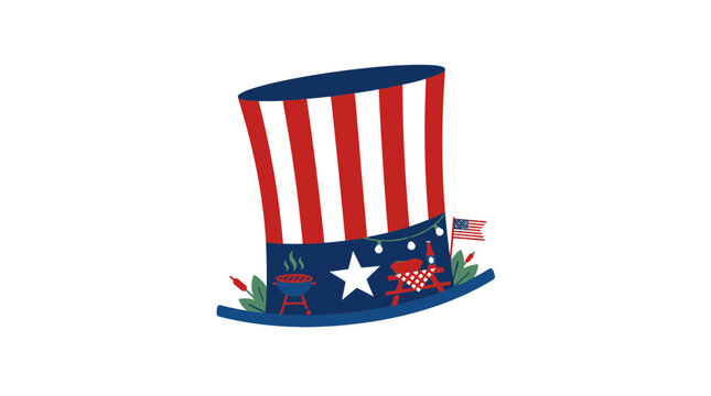 Uncle Sam Hat with BBQ and American Flag for 4th of July Celebration