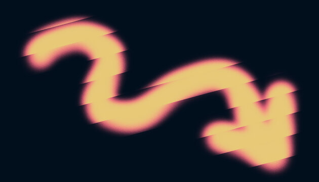 Abstract grainy textured downward pointing arrow symbol with pink and yellow gradient glow