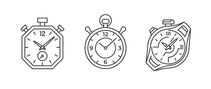 Three distinct timekeeping devices featuring different shapes and styles