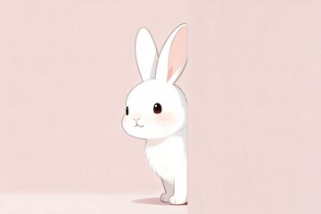 Obraz premium Cute White Bunny Peeking Out Against Soft Pink Background