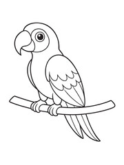 Fototapeta premium Cute parrot character sitting on branch coloring page with coloring