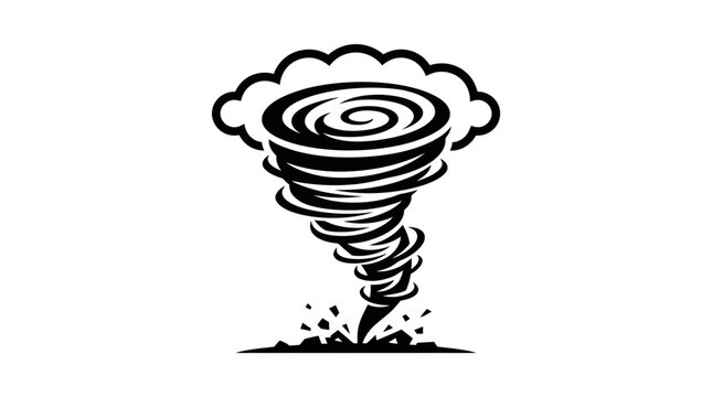 Black and white tornado cyclone funnel cloud icon.