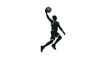Black silhouette of basketball player jumping to slam dunk. © kicaw