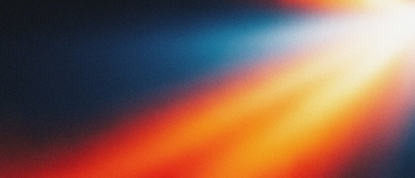 Abstract light rays in warm orange and cool blue tones with subtle grain texture