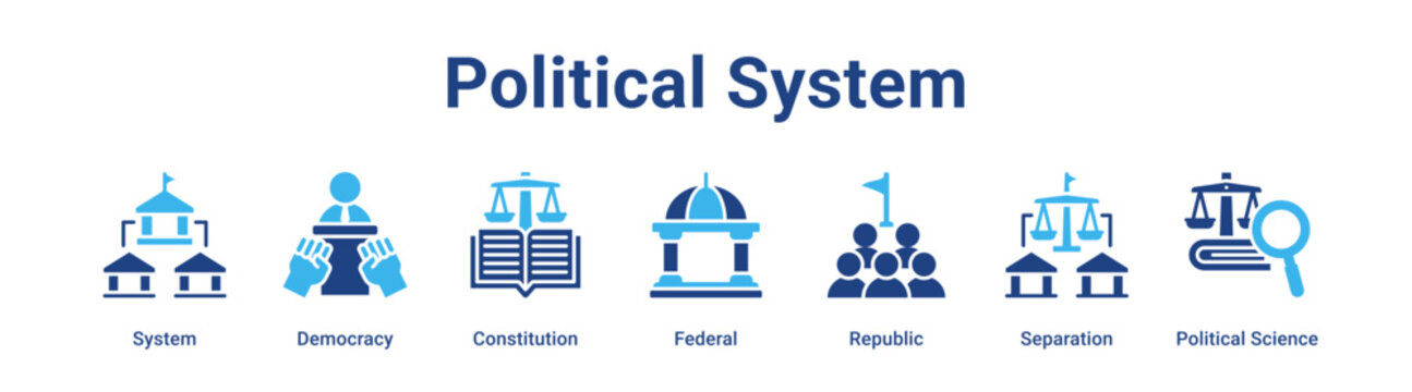 Political System web banner icon vector illustration concept for government with icon of System, Democracy, Constitution, Federal, Republic, Separation.