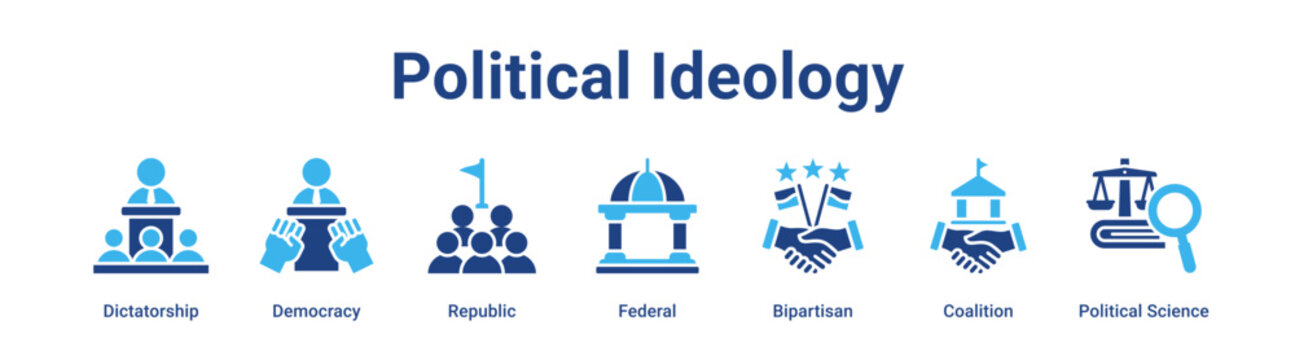 Political Ideology web banner icon vector illustration concept for government with icon of Dictatorship, Democracy, Republic, Federal, Bipartisan, Coalition.