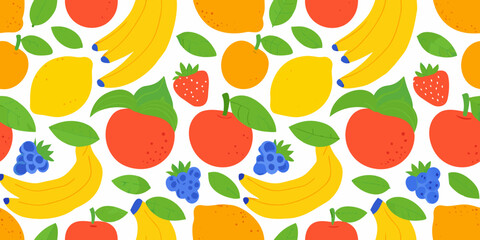 Obraz premium Fresh fruit pattern a vibrant repeating illustration on a white background