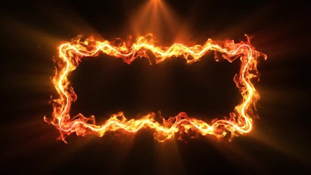 Fiery frame dynamic animated border with burning flames on dark background