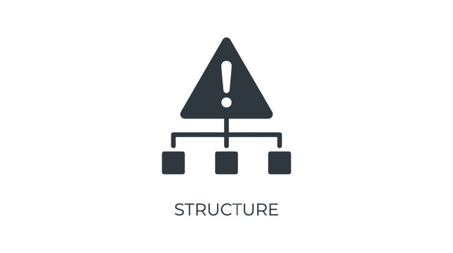 Simple graphic icon representing a hierarchical structure with a warning symbol and three subordinate boxes signifying a potential problem or alert within the organization