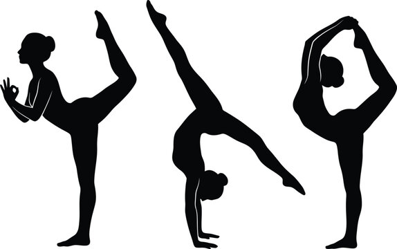 Silhouette of women performing yoga and gymnastics poses