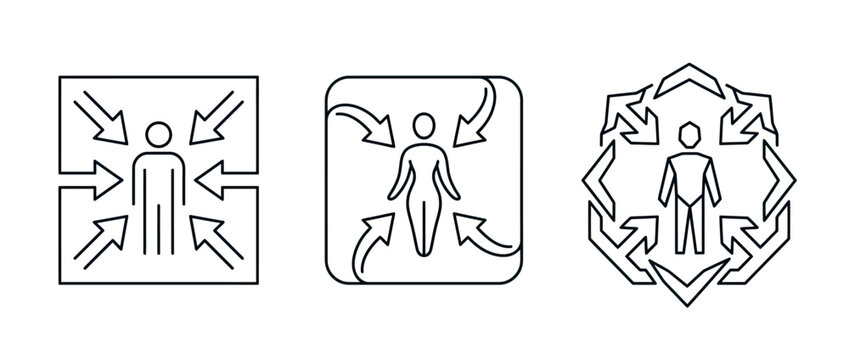 Digital compression and expansion concept icons for process and data management