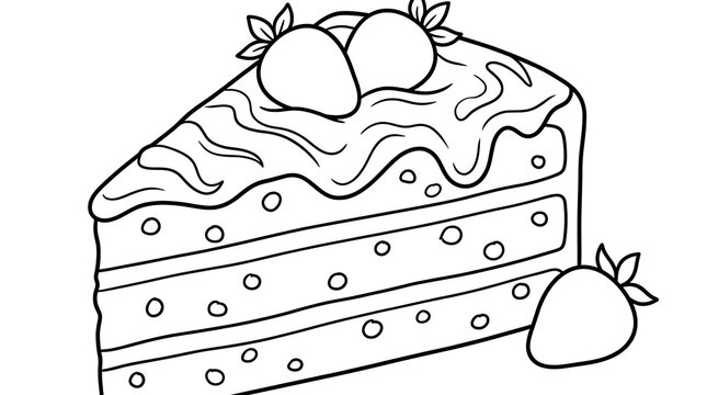 Slice of cake with strawberries outline dessert sweet