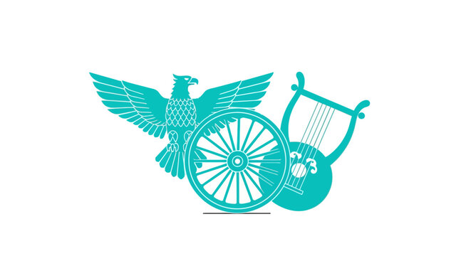 Vintage Eagle Wheel and Lyre Emblem Illustration Vector.