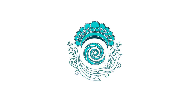 Abstract Turquoise Spiral Shell and Water Illustration Design.