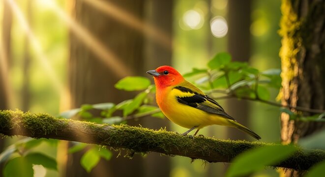 Western Tanager Forest Glow Perch