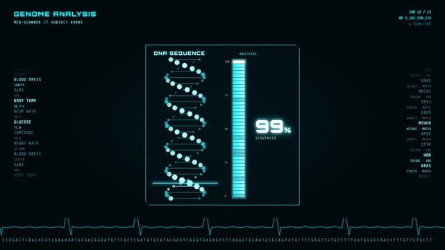 Sci-Fi Medical Telemetry Scanner HUD with DNA Sequence Loading Interface