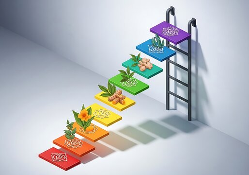 International yoga day chakra alignment with plants and ladder illustration