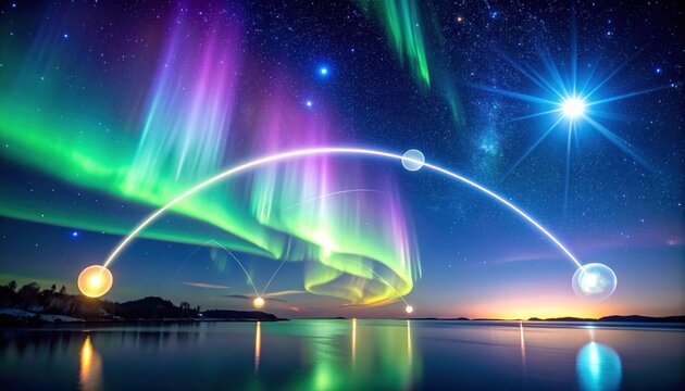 Spectacular Aurora Borealis Display Over Tranquil Lake Under Starry Night Sky.