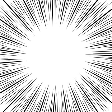 sunburst comic line art background featuring dynamic radial rays and clean black-and-white vector style. Perfect for comic books, manga panels, pop art designs, speech bubbles, posters, banners, socia