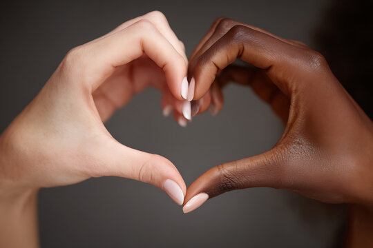 Elegant Interracial Hands with Manicures Forming a Symmetrical Heart of Unity