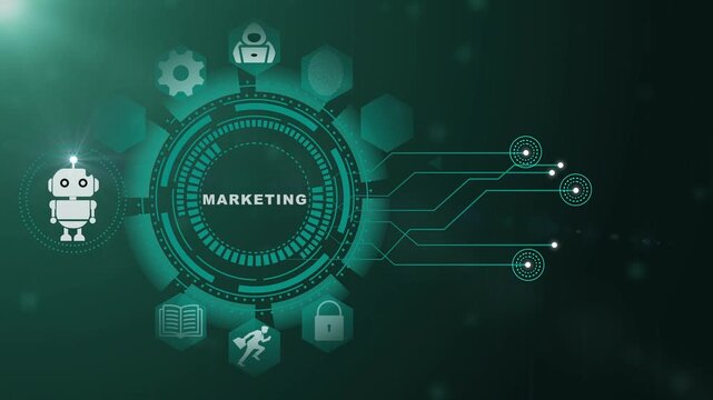 Marketing Technology Animation with Digital Business Promotion Network and Enterprise Strategy System on Black Background 4k animation video
