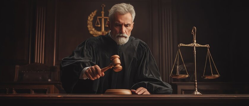 Judge presiding over a courtroom session.
