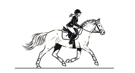 Obraz premium Horseback Rider Jumping Obstacle in Dynamic Black and White Illustration
