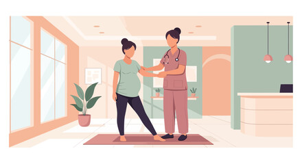 Obraz premium Pregnant Woman Exercising with Physical Therapist Support, Gentle Movement Session