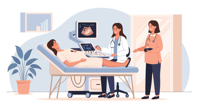 Pregnant Woman Ultrasound Clinic Medical Checkup Doctor Nurse