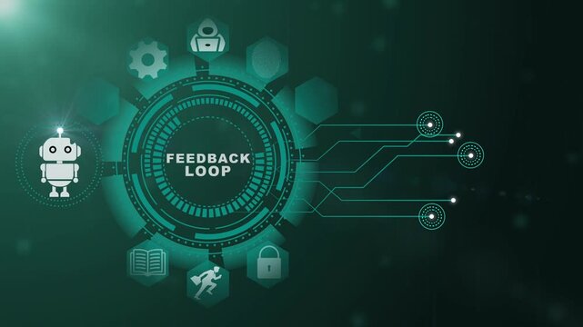 Feedback Loop Technology Animation with Digital Customer Response Network and Enterprise Improvement System on Black Background 4k animation video