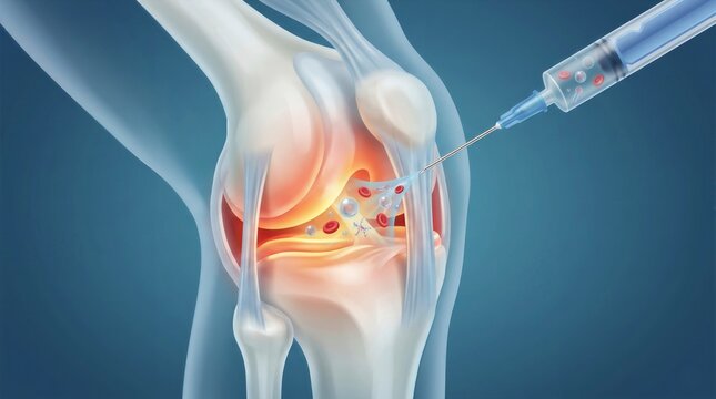 Medical Illustration of Intra-articular Knee Injection for Osteoarthritis Pain Relief and Joint Inflammation Treatment