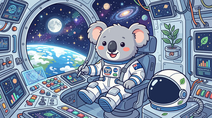 Cute Koala Astronaut in Spaceship Cockpit © ski