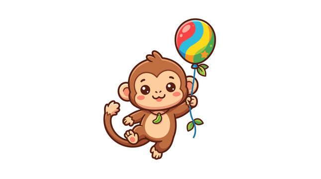 Cute Monkey Holding Colorful Balloon