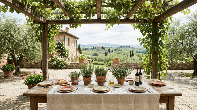 Tuscan countryside outdoor dining